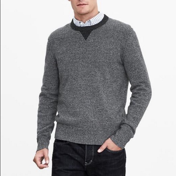 Banana Republic Charcoal Gray Filpucci Wool Crewneck Sweater w Ringer Neckline - Picture 3 of 5